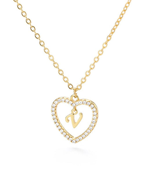 Load image into Gallery viewer, Heart Initial Necklace For Women Hollow Zircon Alphabet Necklaces Letter Pendant 2022 Trend Couple Jewelry Gift collier femme
