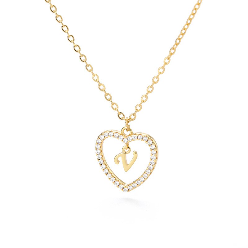 Heart Initial Necklace For Women Hollow Zircon Alphabet Necklaces Letter Pendant 2022 Trend Couple Jewelry Gift collier femme