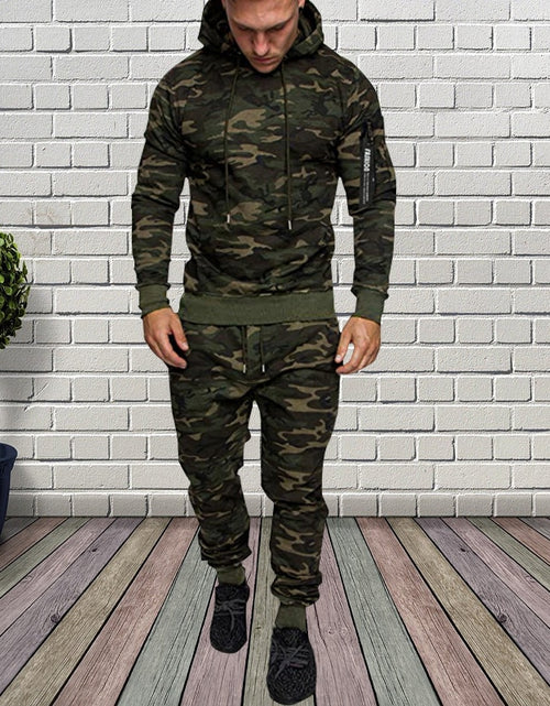 Load image into Gallery viewer, Tracksuit Military Hoodie 2 Pieces Sets Costom Your Logo Camouflage Muscle Man Autumn Winter Tactical Sweat Jacket Pants
