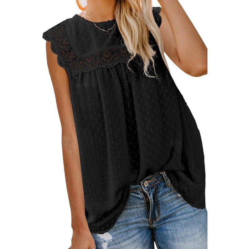 Blouse Women Lace Tank Tops Loose Casual Sleeveless T-shirts Summer Vintage Shirts Camisole Vest Thin Outfts Streetwear