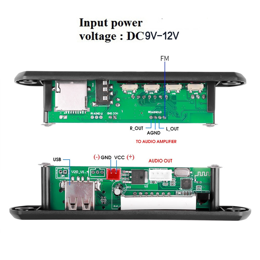 Wireless Bluetooth 5.0 9V-12V MP3 WMA Decoder Board Car Audio USB TF FM Radio Module Color Screen MP3 Player with Remote Control