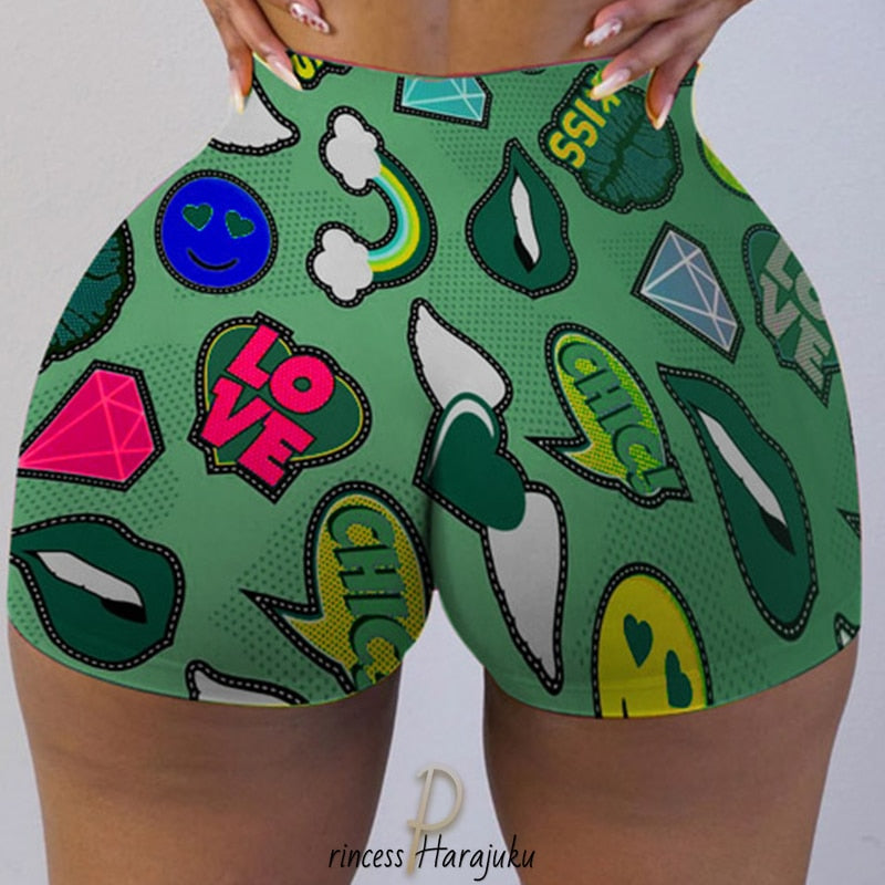 Women Hot Sale Printed Shorts In The 2021summer Casual High Waist Motorcycle Shorts Sexy Cute Sports Fitness Shorts Dropshipping