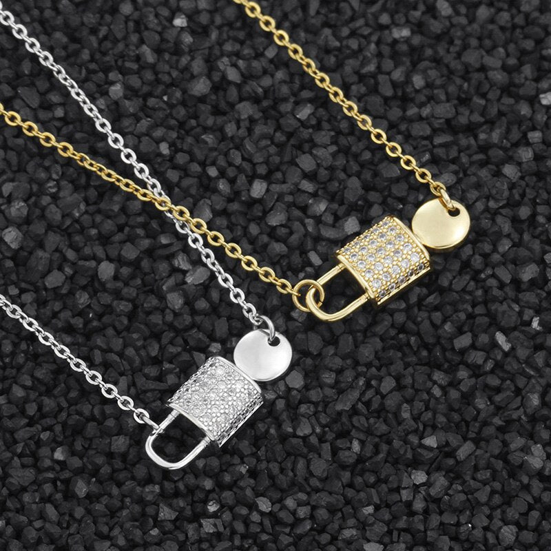 Crystal Lock Necklace For Women Stainless Steel Gold Color Necklaces Pendants Choker 2022 Trend Jewerly Collares Mujer