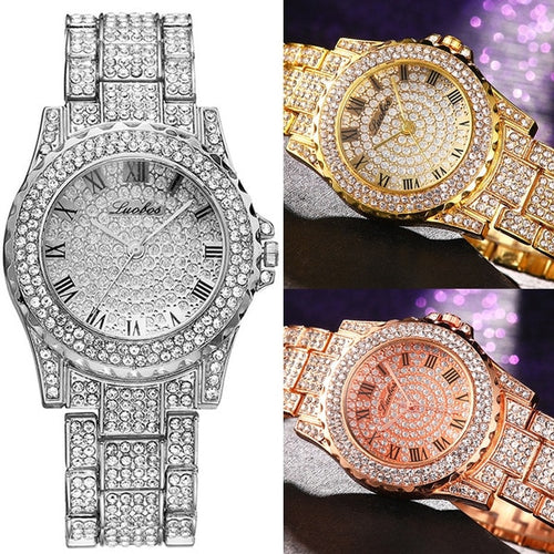 Load image into Gallery viewer, Hot Fashion Women Luxury Diamond Watches Bracelet Ladies Quartz Watch Rose Gold Womens Wristwatch Shiny Crystal Reloj Mujer
