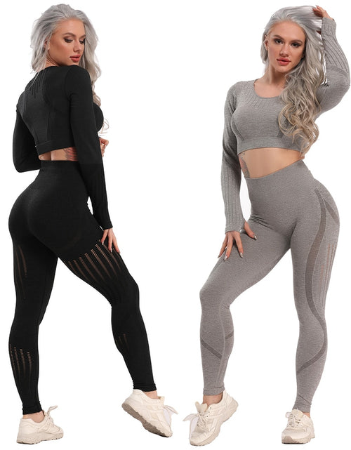 Load image into Gallery viewer, Yoga Set Seamless Sportswear Gym Sports Suits Woman Fitness High Waist Leggings Push Up Leggins Long Sleeve Workout Tops
