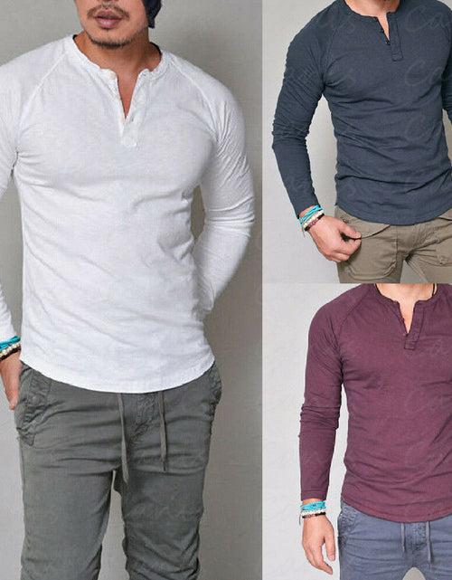 Load image into Gallery viewer, Summer Men&#39;s Slim Fit V neck Short T-shirts Casual Tops Solid Long Sleeve Muscle Tee Daily wear Tops
