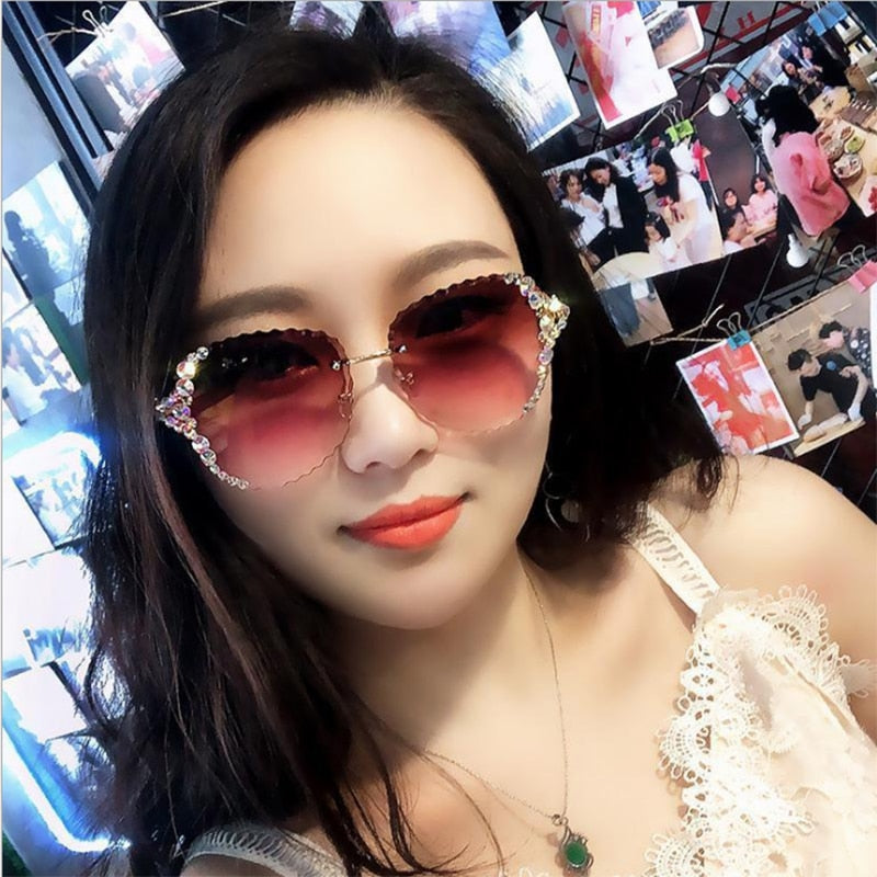 Diamond Sunglasses Women Rimless Luxe 2022 Glasses Moda Mujer Vasos Decorativos Lunette De Soleil Femme Zonnebril Dames