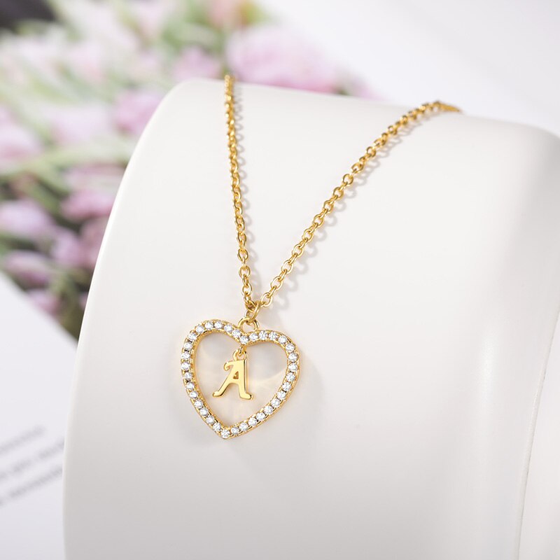 Heart Initial Necklace For Women Hollow Zircon Alphabet Necklaces Letter Pendant 2022 Trend Couple Jewelry Gift collier femme