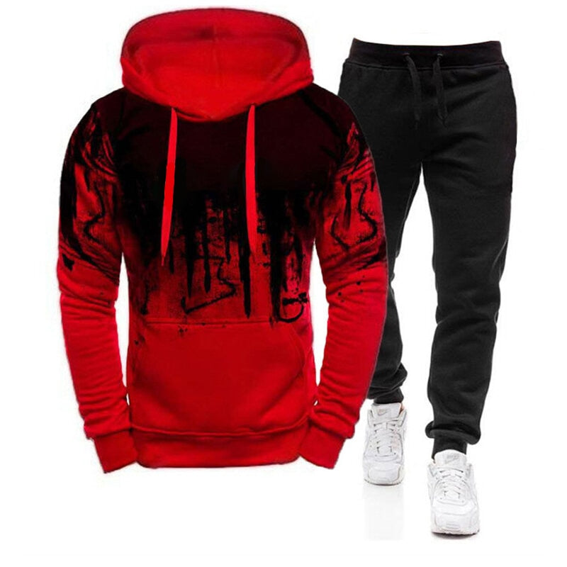 2Pcs Suit Spring Autumn Men&#39;s Sweatshirt Set Splash Ink Hoodies+Tracksuit Pants Casual Fitness Male Sportswear S-4XL Wholesale