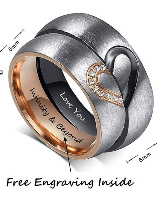 Load image into Gallery viewer, Personalized Heart Couple Rings with Zirconia Custom Inside Engraving Wedding Engagement Rings for Women Men Promise Gift
