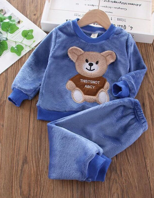 Load image into Gallery viewer, Baby Boys And Girls Clothing Set Tricken Fleece Children Hooded Outerwear Tops Pants 3PCS Outfits Kids Toddler Warm Costume Suit
