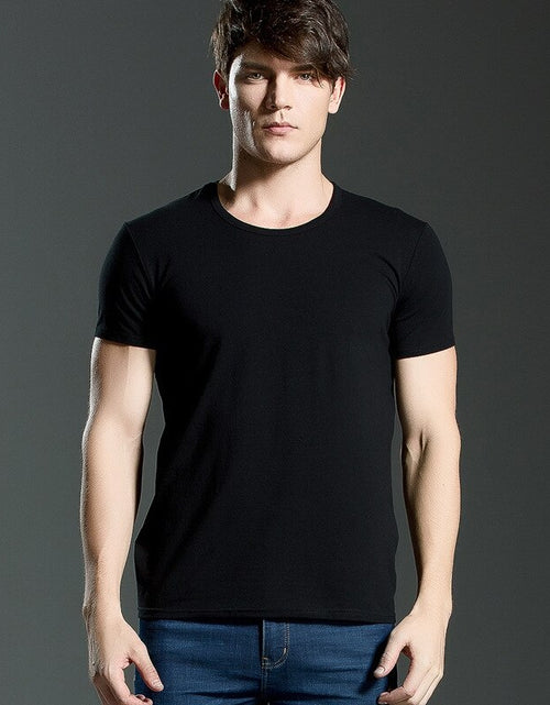 Load image into Gallery viewer, Brand New summer men&#39;s short-sleeved cotton T-shirt men&#39;s pure black casual slim v collar and o-neck Men&#39;s tops
