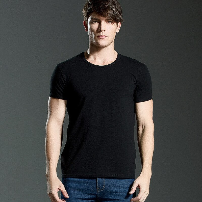 Brand New summer men&#39;s short-sleeved cotton T-shirt men&#39;s pure black casual slim v collar and o-neck Men&#39;s tops