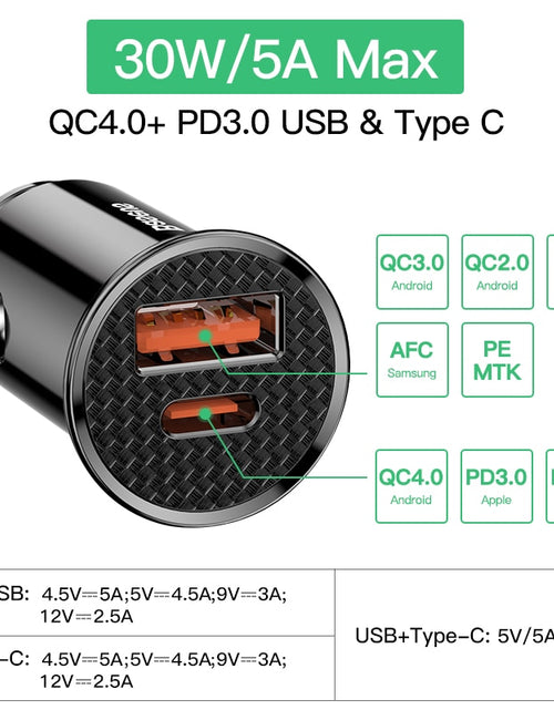 Load image into Gallery viewer, 30W USB Car Charger Quick Charge 4.0 3.0 FCP SCP USB PD For Xiaomi iPhone 12 13 14 Pro Fast Charging Car Phone Charger
