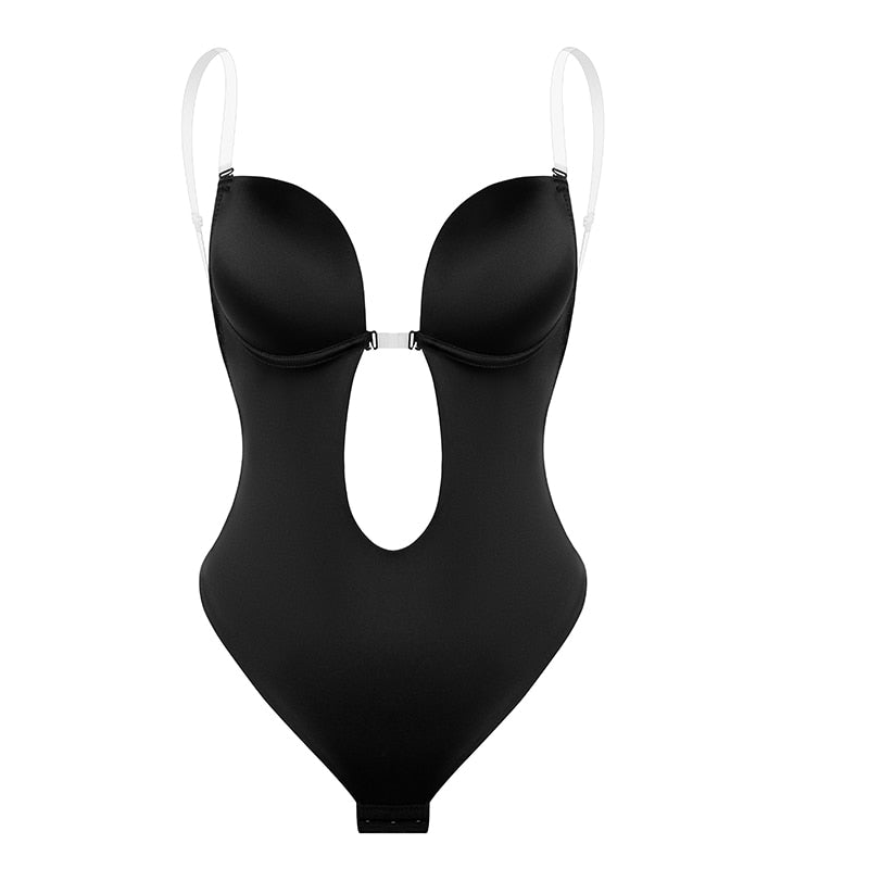 Women Plunging Deep V-Neck Strapless Backless Bodysuit Seamless Thong Full Body Shapewear for Wedding Party