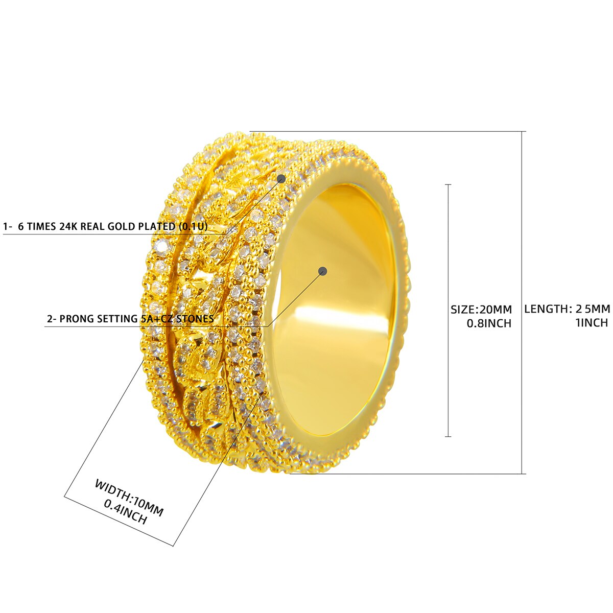 Gold Color Ring for Men Iced Out Real Copper Spinning in the Middle Hip Hop Jewelry 2022 Trend Charms Korea