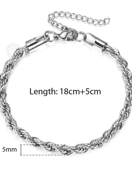 Load image into Gallery viewer, 2/3/4/5mm Stainless Steel Twisted Rope Chain Bracelets for Women Men Fashion Punk Bangle Length Adjustable 18cm+5cm
