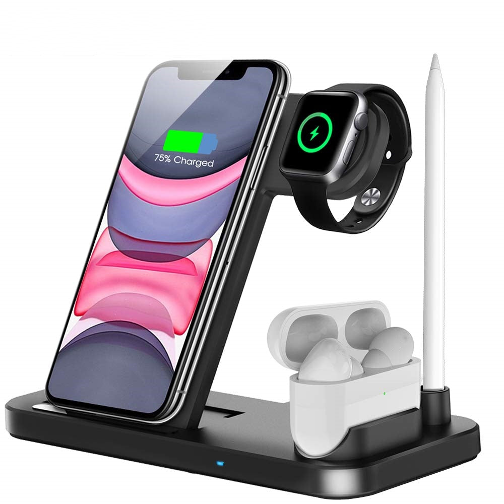 15W Fast Wireless Charger Stand For iPhone 14 13 12 11 8 Apple Watch 4 in 1 Foldable Charging Station for Airpods Pro iWatch