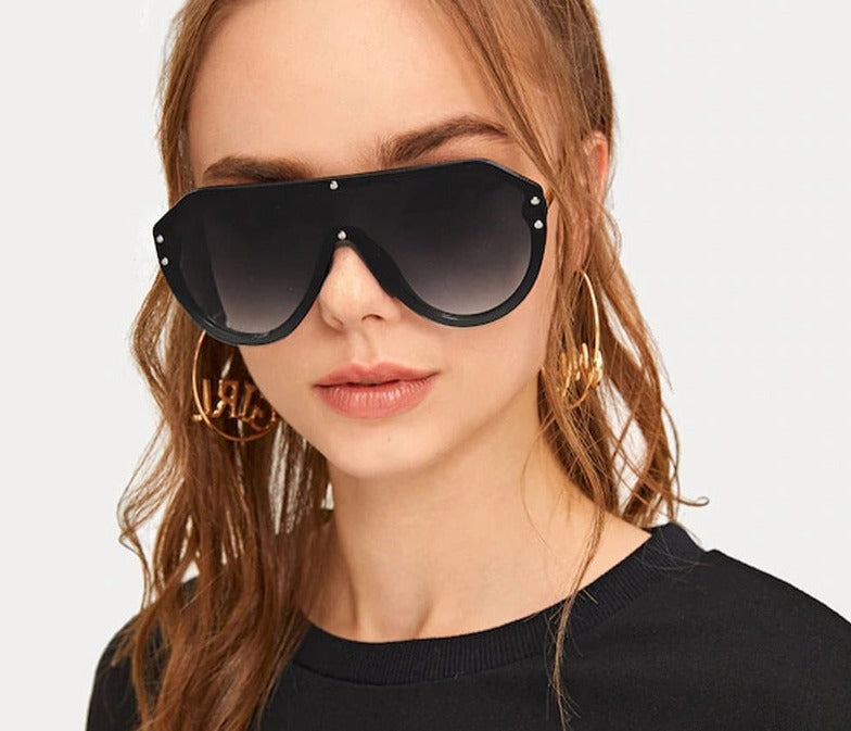 Oversized Aviation Sunglasses Women Brand Design Futuristic Shield Big Frame Female Flat Top Sun Glasses One Piece Shades S016