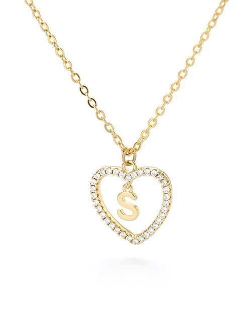 Load image into Gallery viewer, Heart Initial Necklace For Women Hollow Zircon Alphabet Necklaces Letter Pendant 2022 Trend Couple Jewelry Gift collier femme
