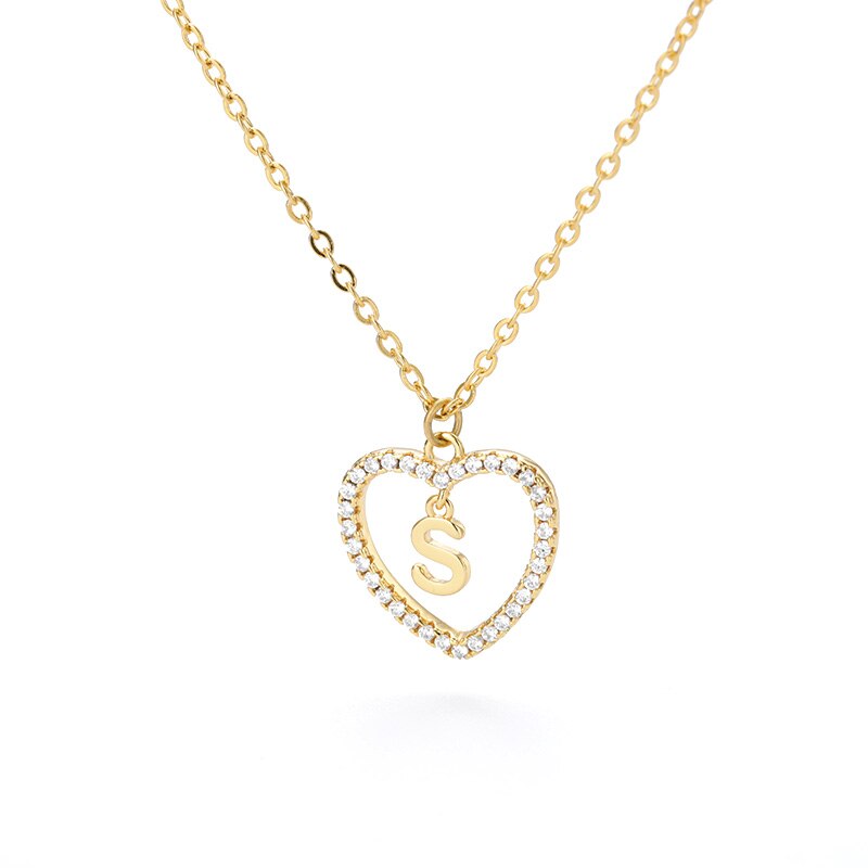 Heart Initial Necklace For Women Hollow Zircon Alphabet Necklaces Letter Pendant 2022 Trend Couple Jewelry Gift collier femme