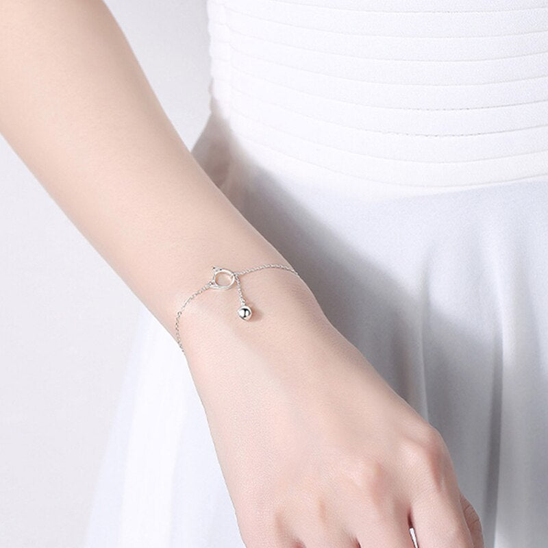 Korean Simple Design Cat Bell Pendant Bracelet Elegant Women's Wedding Party Silver Color Bracelet Charming Girl Jewelry Gift