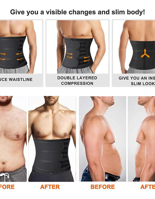 Load image into Gallery viewer, Men Body Shaper Neoprene Sauna Workout Waist Trainer Trimmer Belt for Weight Loss Sweat Belly Belt with Double Straps Shapewear
