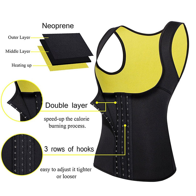 Women Shapewear Weight Loss Neoprene Sauna Sweat Waist Trainer Corset Tank Top Vest Sport Workout Slimming Body Shaper