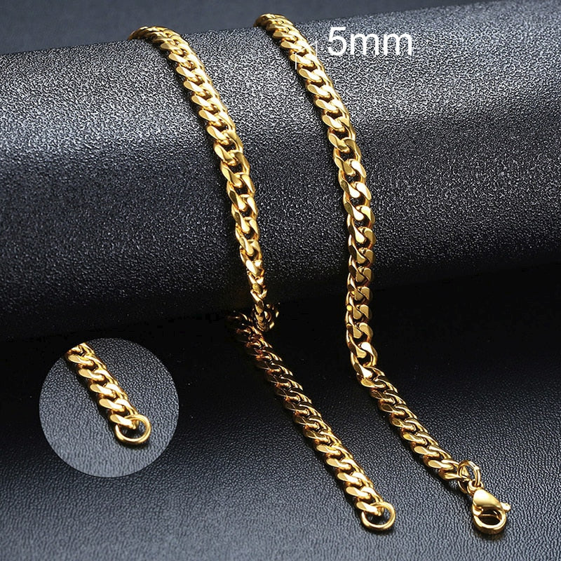 Cuban Chain Necklace for Men Women, Basic Punk Stainless Steel Curb Link Chain Chokers,Vintage Gold Tone Solid Metal Collar