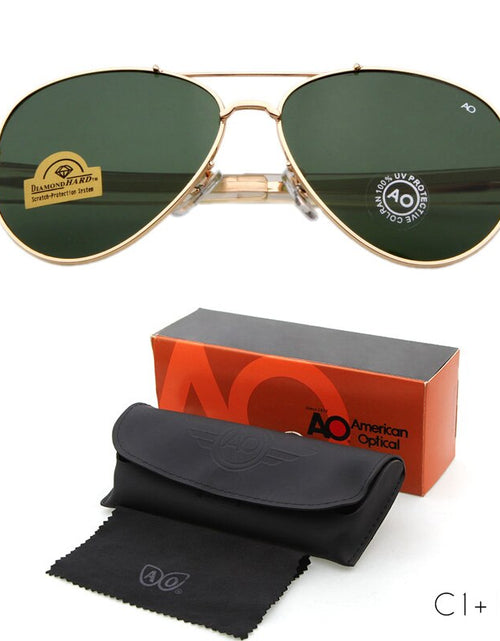 Load image into Gallery viewer, Sunglasses pilot 90s Men Army Military 12K Gold Tint Frame American Optical Lens Sun Glasses with Box OM288B
