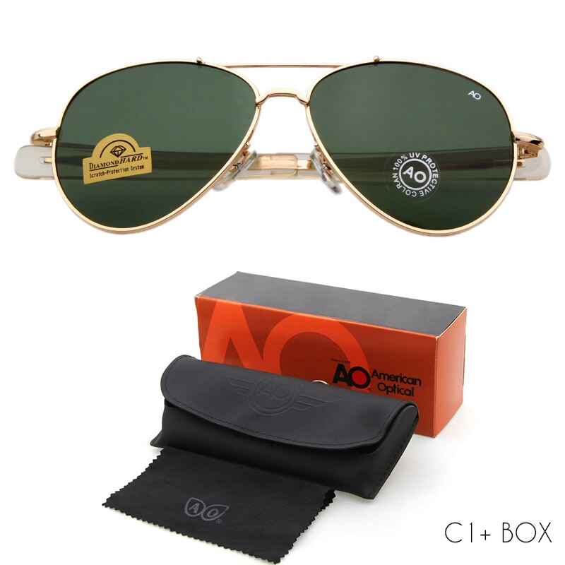 Sunglasses pilot 90s Men Army Military 12K Gold Tint Frame American Optical Lens Sun Glasses with Box OM288B