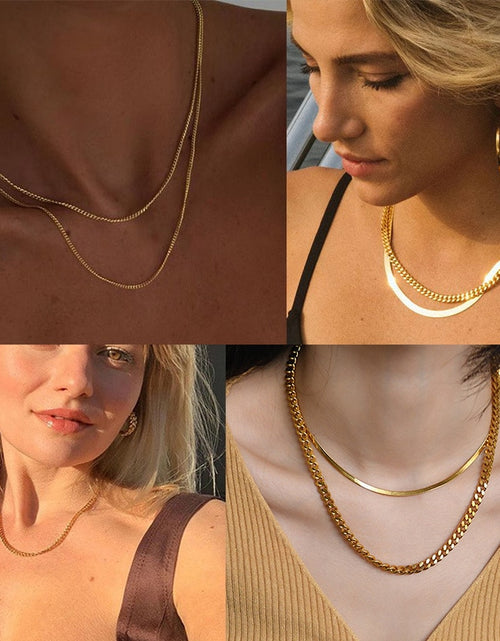 Load image into Gallery viewer, Cuban Chain Necklace for Men Women, Basic Punk Stainless Steel Curb Link Chain Chokers,Vintage Gold Tone Solid Metal Collar
