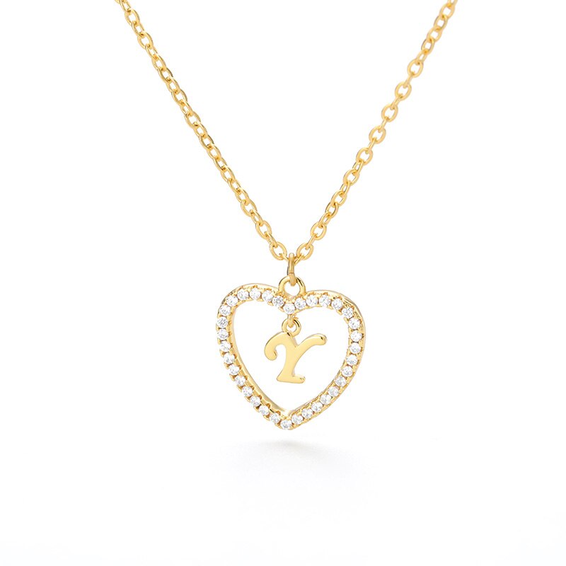 Heart Initial Necklace For Women Hollow Zircon Alphabet Necklaces Letter Pendant 2022 Trend Couple Jewelry Gift collier femme