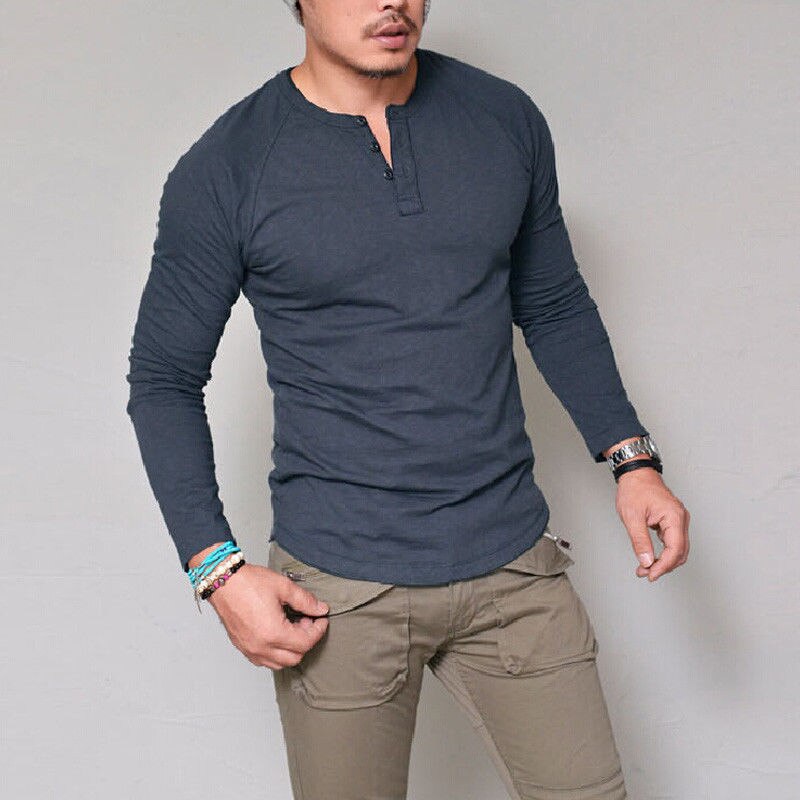 Summer Men&#39;s Slim Fit V neck Short T-shirts Casual Tops Solid Long Sleeve Muscle Tee Daily wear Tops