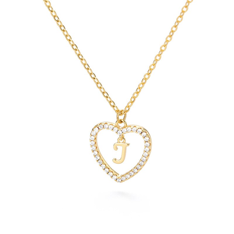 Heart Initial Necklace For Women Hollow Zircon Alphabet Necklaces Letter Pendant 2022 Trend Couple Jewelry Gift collier femme