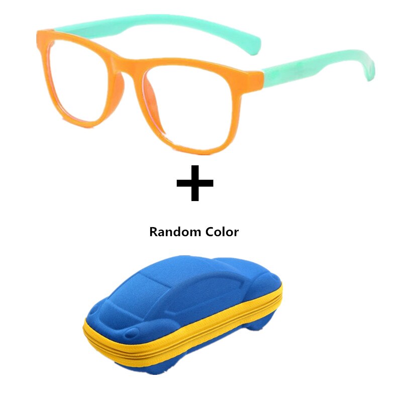 Anti blue Light Kids Glasses Boys Girls Optical Frame Computer Transparent Glasses Children Silicone Soft Eyeglasses +Car Case