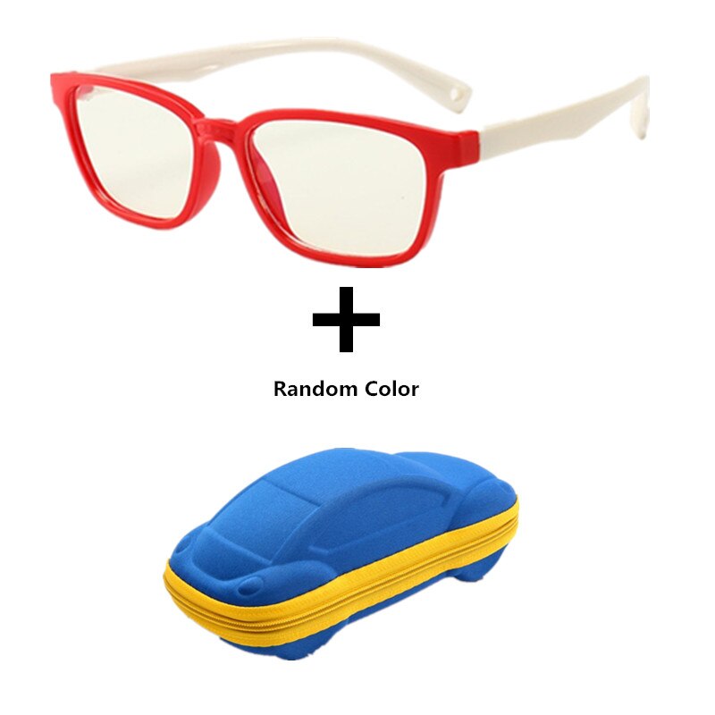 Anti blue Light Kids Glasses Boys Girls Optical Frame Computer Transparent Glasses Children Silicone Soft Eyeglasses +Car Case