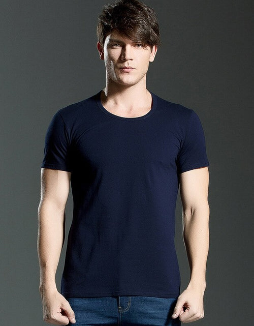 Load image into Gallery viewer, Brand New summer men&#39;s short-sleeved cotton T-shirt men&#39;s pure black casual slim v collar and o-neck Men&#39;s tops
