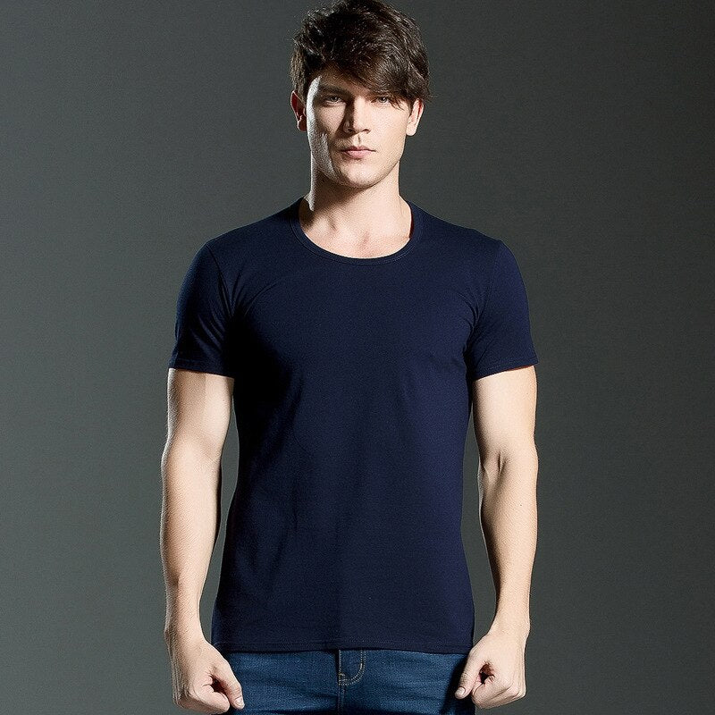 Brand New summer men&#39;s short-sleeved cotton T-shirt men&#39;s pure black casual slim v collar and o-neck Men&#39;s tops