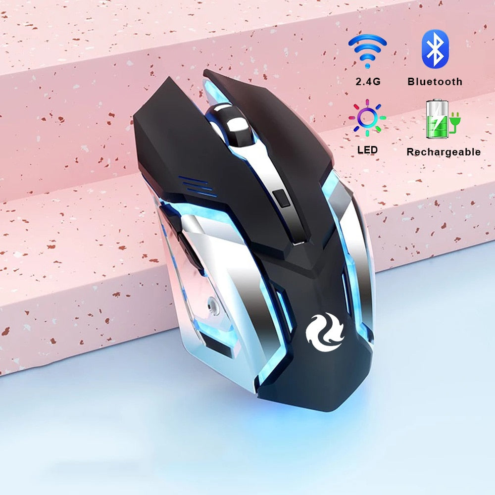 Gaming Mouse Rechargeable 2.4GWireless Bluetooth Mouse Mute Ergonomic Mouse for Computer Laptop LED Backlit Mice for IOS Android