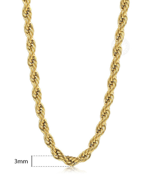 Load image into Gallery viewer, New Fashion Twisted Rope Link Chain Gold Color Stainless Steel Necklace for Men Unisex Chain Jewelry Gifts 22inch 3-7mm KNM178A
