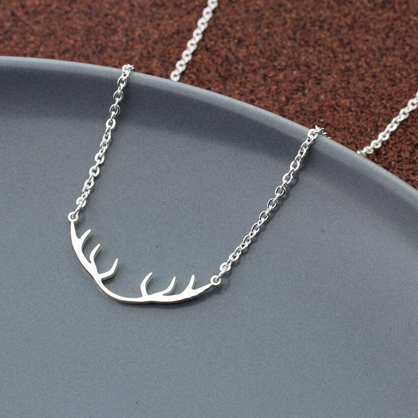 Antler Necklace Delicate Deer Horn Pendant Stainless Steel Charm Necklace Best Friends Gifts Wild Animal Jewelry