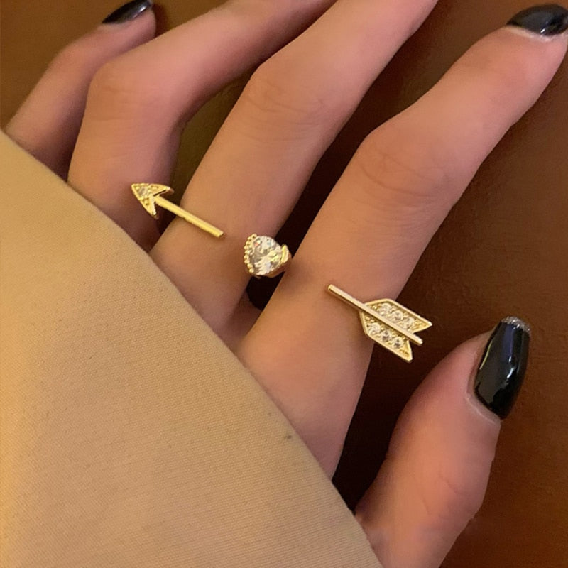 New Style Cupid Heart Arrow Rings For Women Adjustable Two Finger Ring Zircon Charm Jewelry Wedding Couple Gifts BFF