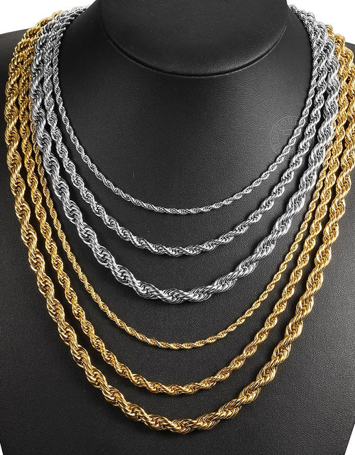 Load image into Gallery viewer, New Fashion Twisted Rope Link Chain Gold Color Stainless Steel Necklace for Men Unisex Chain Jewelry Gifts 22inch 3-7mm KNM178A
