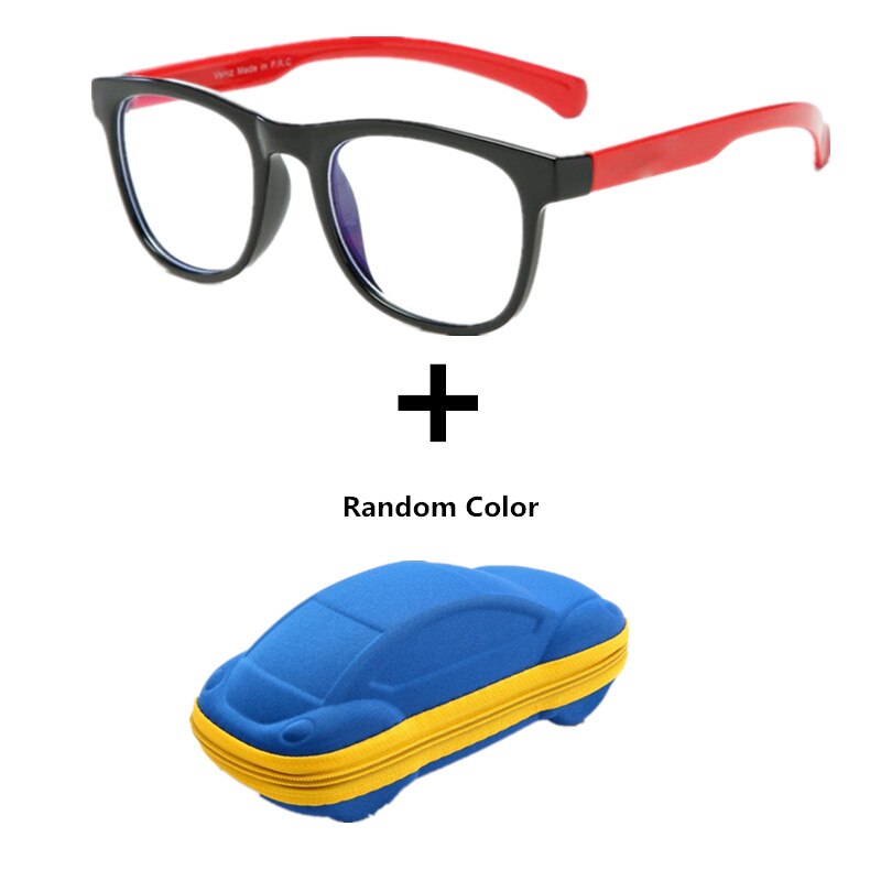 Anti blue Light Kids Glasses Boys Girls Optical Frame Computer Transparent Glasses Children Silicone Soft Eyeglasses +Car Case