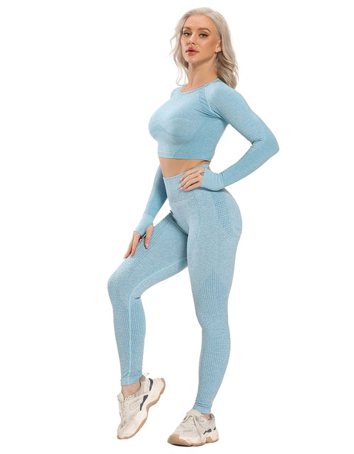 Load image into Gallery viewer, Seamless Yoga Set Fitness Women&#39;s Tracksuit Female Long Sleeve Crop Top High Waist Sports Leggings Workout Suits Gym Sportswear
