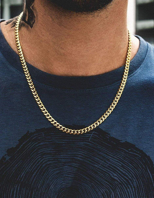 Load image into Gallery viewer, Cuban Chain Necklace for Men Women, Basic Punk Stainless Steel Curb Link Chain Chokers,Vintage Gold Tone Solid Metal Collar
