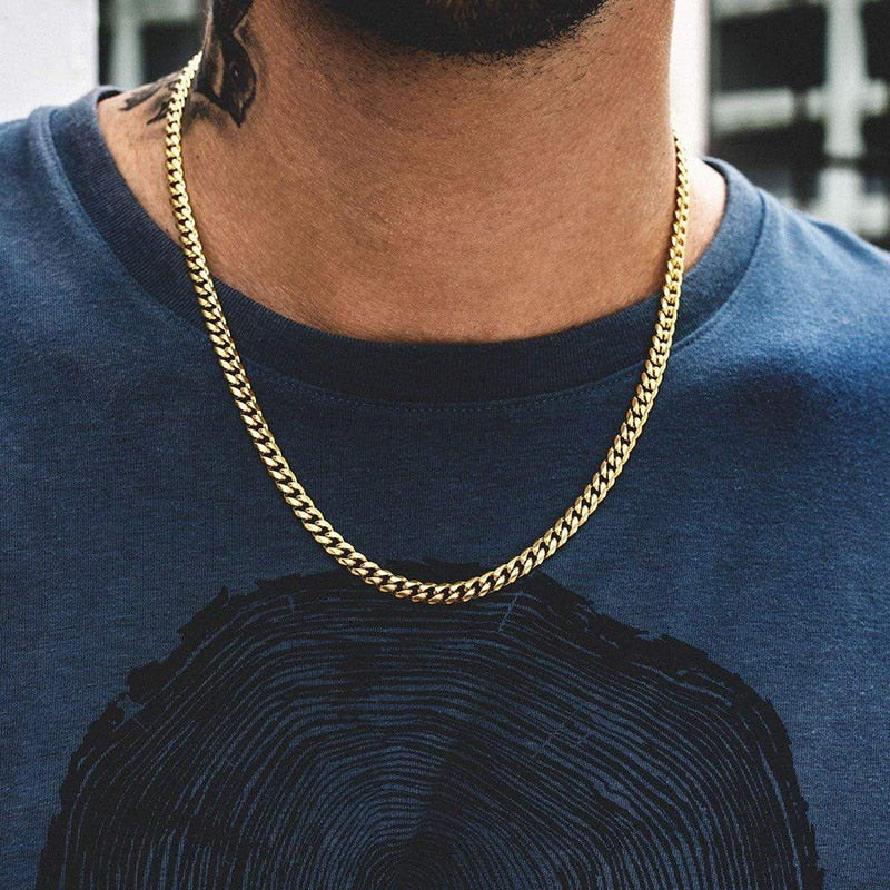 Cuban Chain Necklace for Men Women, Basic Punk Stainless Steel Curb Link Chain Chokers,Vintage Gold Tone Solid Metal Collar