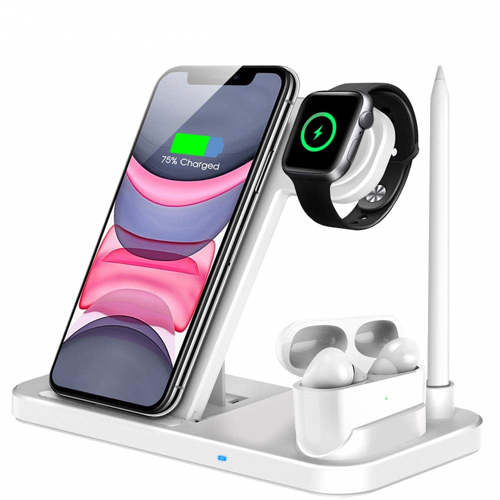 15W Fast Wireless Charger Stand For iPhone 14 13 12 11 8 Apple Watch 4 in 1 Foldable Charging Station for Airpods Pro iWatch