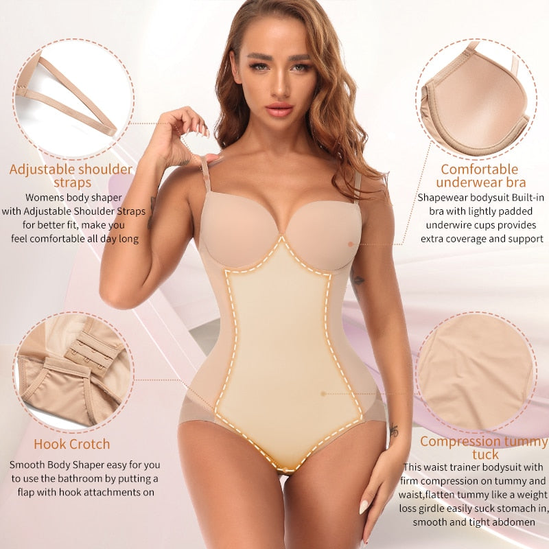 Body Shapewear Bodysuit With Cup Compression Shapers For Women Belly Sheath Waist Trainer Reductive Slimming Underwear Corset